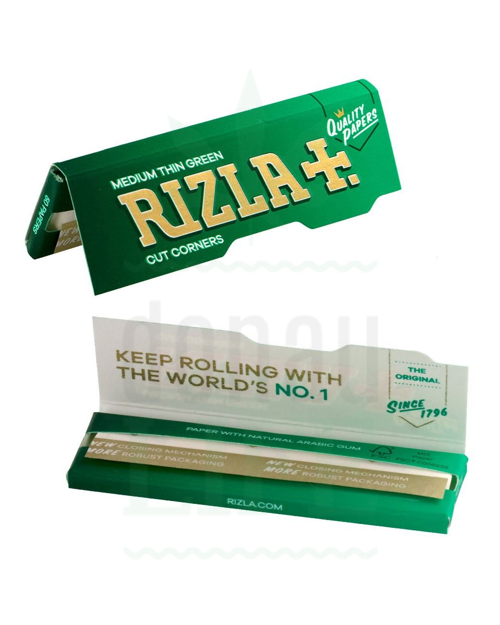 RIZLA+ Single Wide Papers Silver/Blue/Green | 50 Blatt