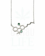 Sterling Silver THC Molecule Halskette 43 cm | Green Stones