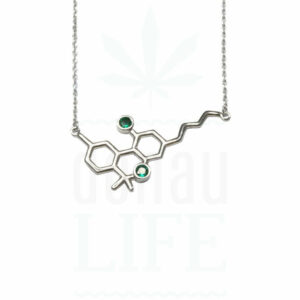 Sterling Silver THC Molecule Halskette 43 cm | Green Stones