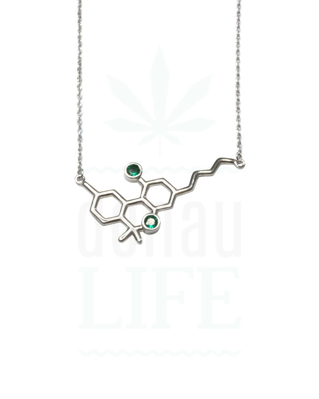 Sterling Silver THC Molecule Halskette 43 cm | Green Stones