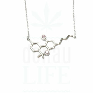 Sterling Silver THC Molecule Halskette 48 cm | Pink Stones
