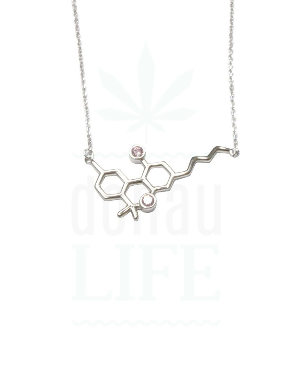 Sterling Silver THC Molecule Halskette 48 cm | Pink Stones