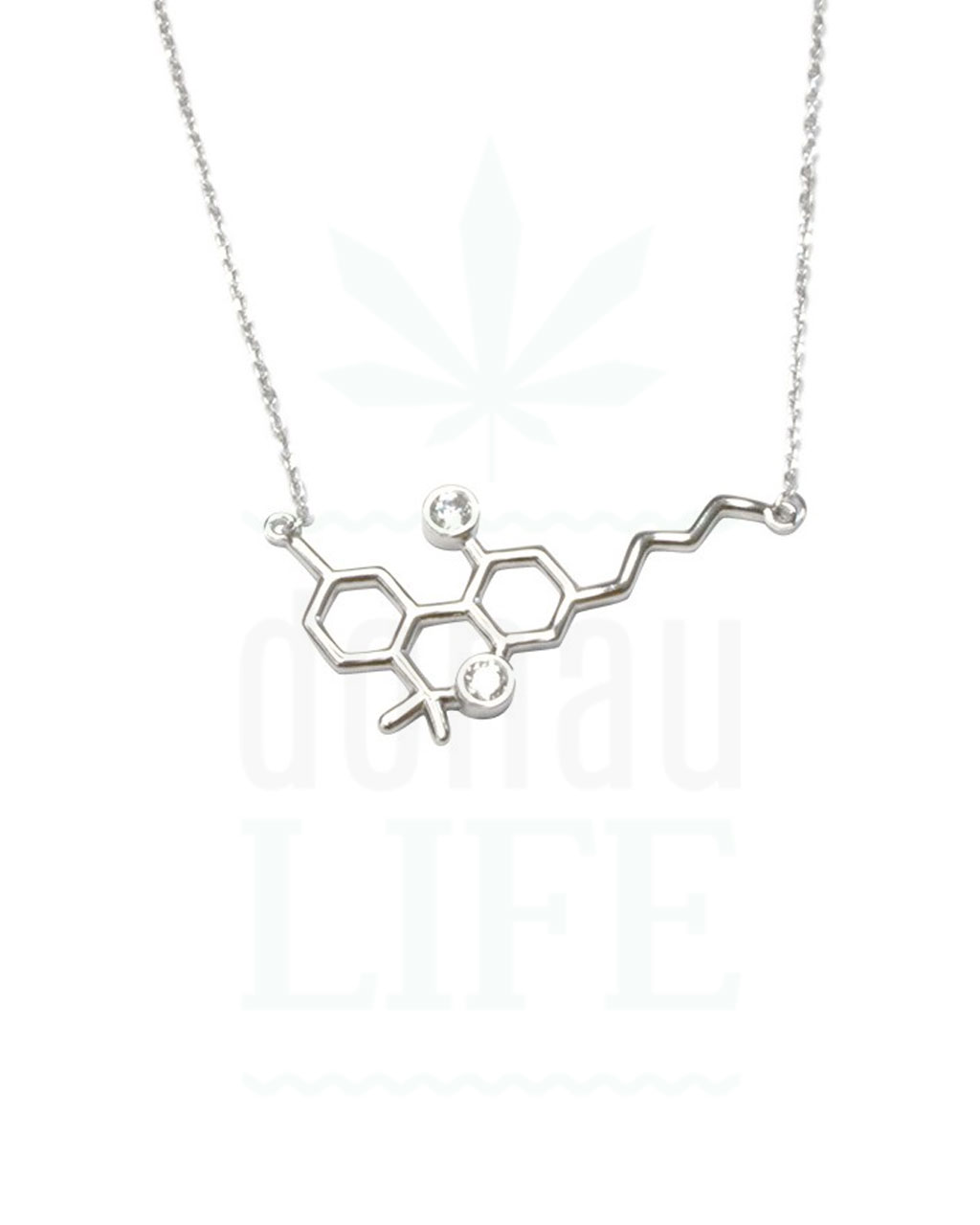 Sterling Silver THC Molecule Halskette 48 cm | White Stones